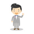 Caucasian bridegroom wearing a grey tuxedo in cartoon style Vector Illustration