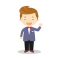 Caucasian bridegroom wearing a suit in cartoon style Vector Illustration