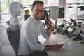 Caucasian business man having conversation on Landline phone. Bu Royalty Free Stock Photo