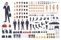 Caucasian businessman or clerk creation set or DIY kit. Bundle of male cartoon character body parts, office clothes