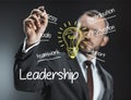 Caucasian businessman with pen writing leadership ideas Royalty Free Stock Photo