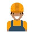 Caucasian character young builder confident man in hard hat vector flat design illustrations isolated on white