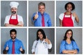 Caucasian chef with set of other employees