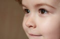 Caucasian child profile portrait close up. Kids face.