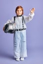 Caucasian child want to be cosmonaut in future