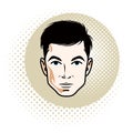 Caucasian confident brunet male, attractive man face, vector