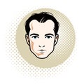 Caucasian confident brunet male, attractive man face, vector hum