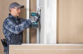 Construction Worker Building Drywall Walls Inside a Apartment Royalty Free Stock Photo