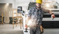 Construction Worker Chilling Out Next to His Pickup Truck Royalty Free Stock Photo