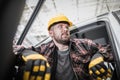 Caucasian Contractor Worker Inside His Pickup Truck Royalty Free Stock Photo