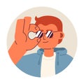 Caucasian cool dude adjusting sunglasses 2D vector avatar illustration