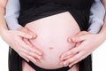 Caucasian couple hands expecting baby cheerful on white Healthy pregnancy love concept