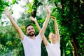 Caucasian couple Lover exercise together feeling with the fresh air in public park