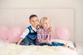 Caucasian cute adorable funny children with heart stickers on their faces Royalty Free Stock Photo