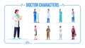 Caucasian doctor semi flat RGB color vector illustration set