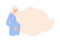 Caucasian expectant woman touching her belly.