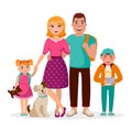 Caucasian family cartoon characters vector flat design isolated on white background. Happy parents and children together