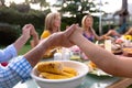 Caucasian family saying grace together before eating Royalty Free Stock Photo