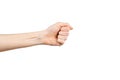 Caucasian woman hand gesture of a clenched fist isolated over the white background Royalty Free Stock Photo