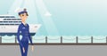 Caucasian ship captain in uniform at the port. Royalty Free Stock Photo