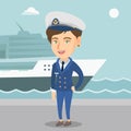 Caucasian ship captain in uniform at the port. Royalty Free Stock Photo