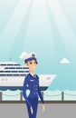 Caucasian ship captain in uniform at the port. Royalty Free Stock Photo