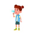 caucasian girl child blow soap bubbles cartoon vector