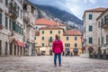 Girl standing on the Kotor Old Town main square