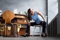 Caucasian girl workout doing Goddess Pose temple or sumo pose, stupasana Royalty Free Stock Photo