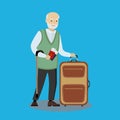 Caucasian Grandfather with suitcase