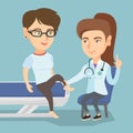 Caucasian gym doctor checking ankle of a patient. Royalty Free Stock Photo