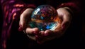 Caucasian hand holding glowing glass sphere decoration generated by AI Royalty Free Stock Photo