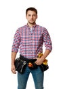 Caucasian repairman worker wearing tool belt Royalty Free Stock Photo