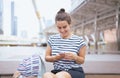 Caucasian happy woman shopping on mobile phone,Female positive emotions