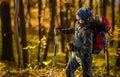 Caucasian Hiker in the Forest