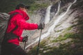 Caucasian Hiker on a Trail