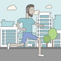 Caucasian hipster man with beard jogging on street