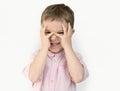 Caucasian Little Boy Hands Covering Face