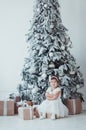 Caucasian Little Girl Christmas Decorated Studio