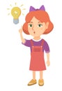 Caucasian little girl pointing at the lightbulb. Royalty Free Stock Photo