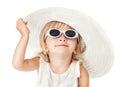 Caucasian little sweet girl 2 years old in white hat Royalty Free Stock Photo