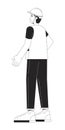 Caucasian male factory manual worker black and white 2D line cartoon character