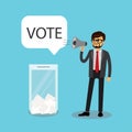 Caucasian male speaks in a megaphone-vote, ballot box Royalty Free Stock Photo