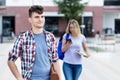 Caucasian male student on the way to university Royalty Free Stock Photo