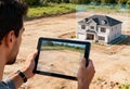 Caucasian male using tablet for ar home visualization on construction site Royalty Free Stock Photo