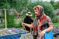 Caucasian male wearing a unique outfit during the Ozora Festival near the Hungarian village of Ozora