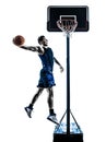 Caucasian man basketball player jumping dunking silhouette