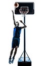 Caucasian man basketball player jumping throwing silhouette Royalty Free Stock Photo