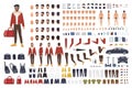 Caucasian man creation set or DIY kit. Collection of flat cartoon character body parts, facial gestures, hairstyles