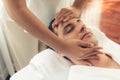 Caucasian man enjoying relaxing anti-stress head massage. Quiescent Royalty Free Stock Photo